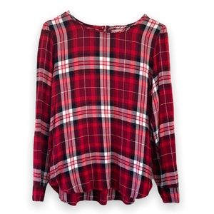 LOFT Red Black White Plaid Women's Top | Long Sleeve Shirt
